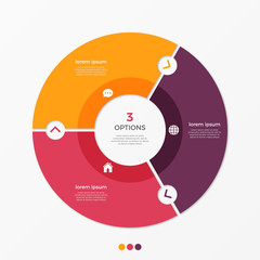 Circle chart infographic template with 3 options.