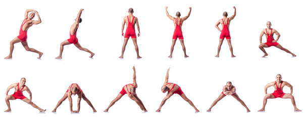 Young wrestler isolated on the white