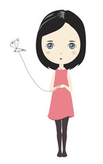 Cute girl with pet butterfly on a string vector illustration