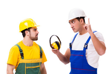 Two workers isolated on the white background