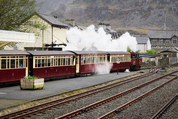Fototapeta na wymiar Narrow gauge steam engine on the Blaenau Ffestiniog railway in Wales