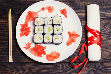 close up of fresh sushi set