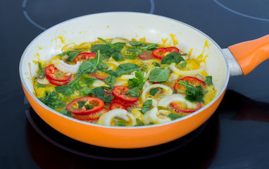 vegetable omelette in pan