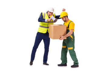 Two workers isolated on the white background