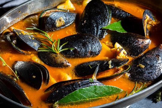 Close Up Of Seafood Mussels Soup