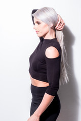 Platinum Blonde Female on a white background