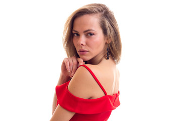 Young woman in red dress