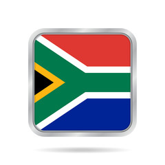 Flag of South Africa. Metallic gray square button.