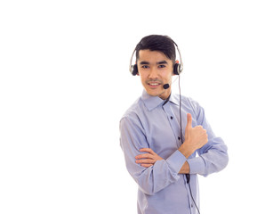 Young man using headphones 