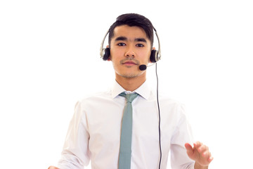 Young man using headphones 