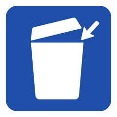 blue, white information sign - trashcan icon
