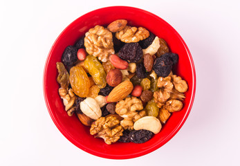 different mixed nuts and raisins