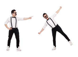 Young man with moustache isolated on white