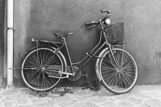 Old bicycle in black and white