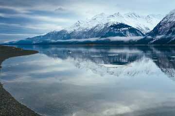 Fototapeta na wymiar Chilkat River and Mountains, Haines Alaska
