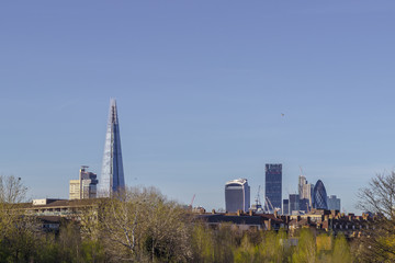 Skyline of London from Burgess Park