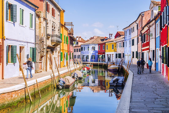 Picturesque streets of Burano Island in Venice