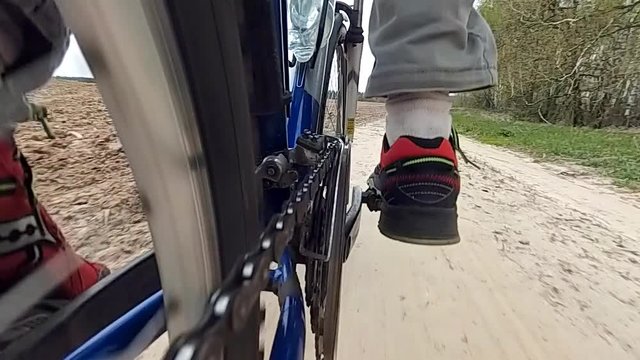A unique point of shooting a bicycle. Slow motion.