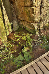 Small pond at rock in Peklo valley in spring Machuv kraj tourist area in czech republic