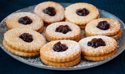 Homemade cookies with jam on the plate