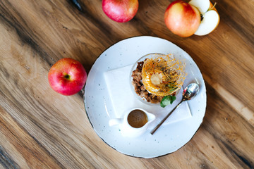 Apple Crumble on the rustic old table