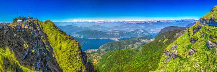View to Lugano city, San Salvatore mountain and Lugano lake from Monte Generoso, Canton Ticino,...
