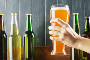 Glass of beer and beer bottle