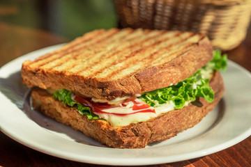 toast bread,Sandwich toast bread for breakfast with cheese, tomatoes, lettuce