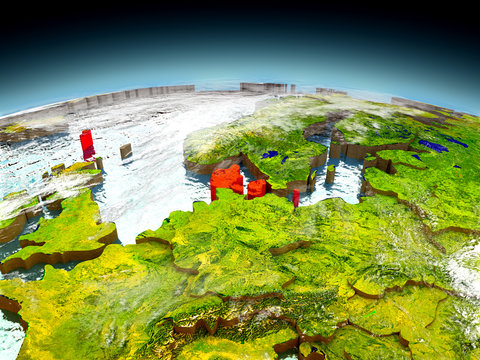 Denmark on model of Earth