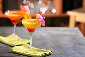 Tequila sunrise cocktails on table