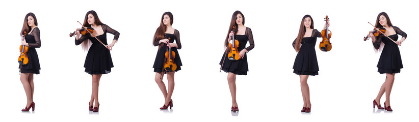 Fototapeta premium Woman performer playing violin on white