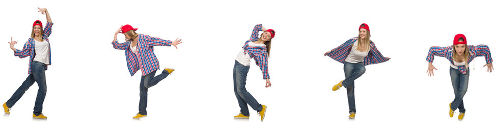 Collage of woman dancing isolated on white