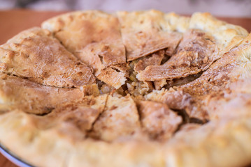 Picture closeup of sliced apple pie