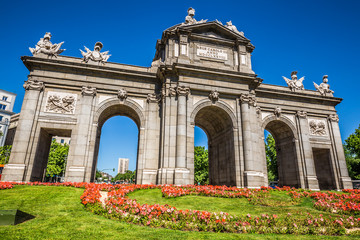 Fototapeta na wymiar Alcala Gate (Puerta de Alcala) - Monument in the Independence Square in Madrid, Spain