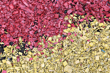 Background of painted wood chips on the soil