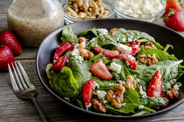 Fresh organic strawberry spinach salad