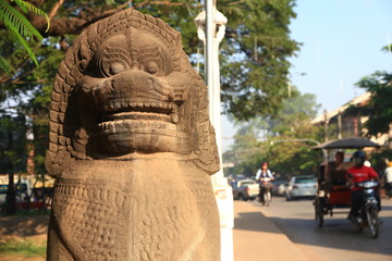 Sculpture on a Bridge in Siem Reap, Cambodia