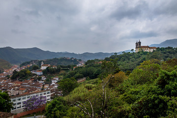 Fototapeta na wymiar Aerial view of Ouro Preto City with Sao Francisco de Paula Church - Ouro Preto, Minas Gerais, Brazil