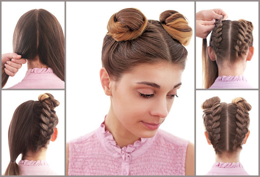 Collage for trendy hairstyle tutorial