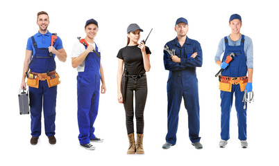 Workers of different professions on white background