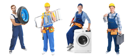 Workers of different professions on white background