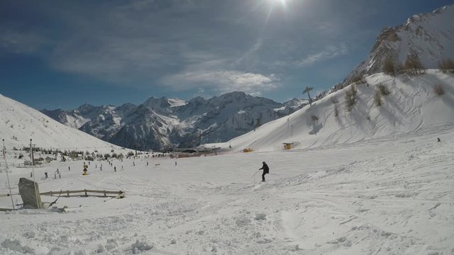 Panorama of the ski resort.
Smooth video shot at a ski resort in the Alps.
