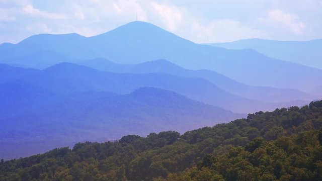 The scenic mountains of Blue Ridge Parkway in Asheville, North Carolina, timelapse
