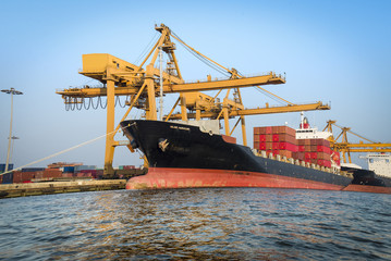 Container ship in port for import and export business.