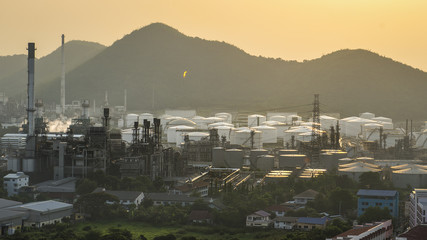 Oil Refinery (petrochemical industry) at dusk.