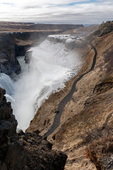 Gullfoss waterfall located in the canyon of the Hvita river in southwest Iceland. It is one of the most popular tourist attractions in the country.