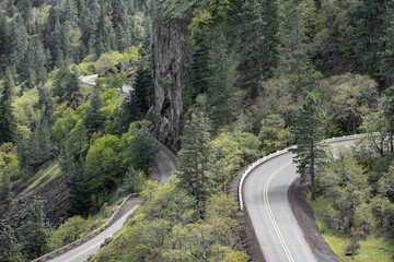 Two roads in oregon on cliff through the forest