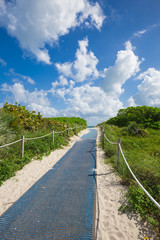 Walkway to famous South Beach, Miami Beach, Florida