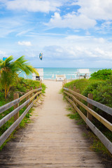 Fototapeta na wymiar Walkway to famous South Beach, Miami Beach, Florida