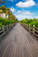 Walkway to famous South Beach, Miami Beach, Florida